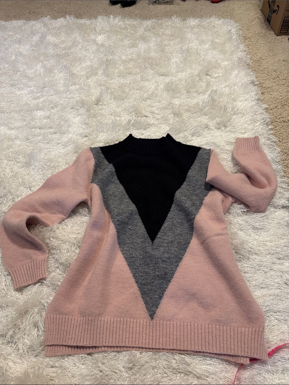 Women's Pink V-Panel Knit Sweater with Black & Gray Accent